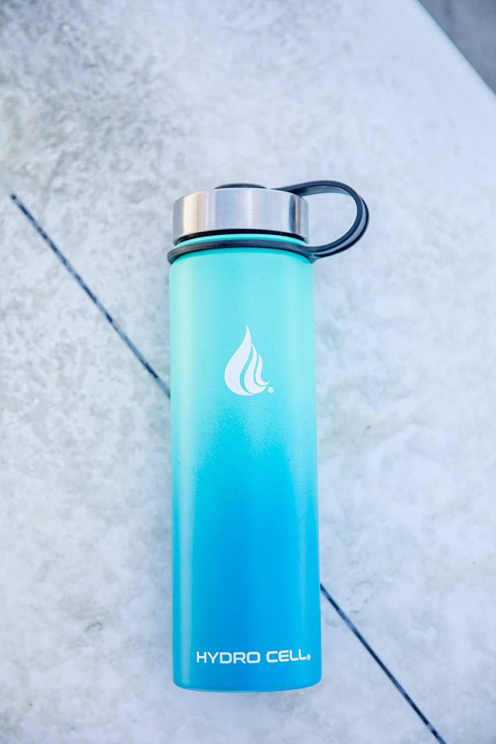 HYDRO CELL Stainless Steel Water Bottle w/Straw & Wide Mouth Lids - Teal/Blue 24oz