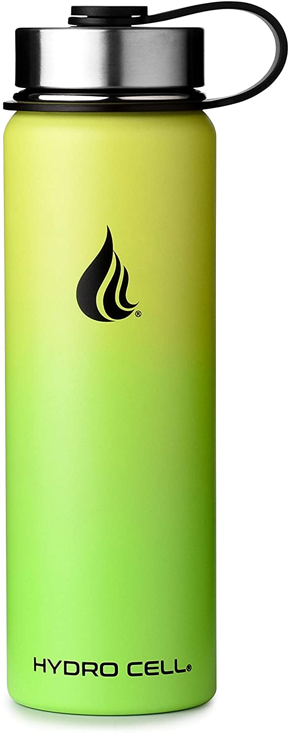 HYDRO CELL Stainless Steel Water Bottle w/Straw & Wide Mouth Lids - Neon/Neon 24 oz