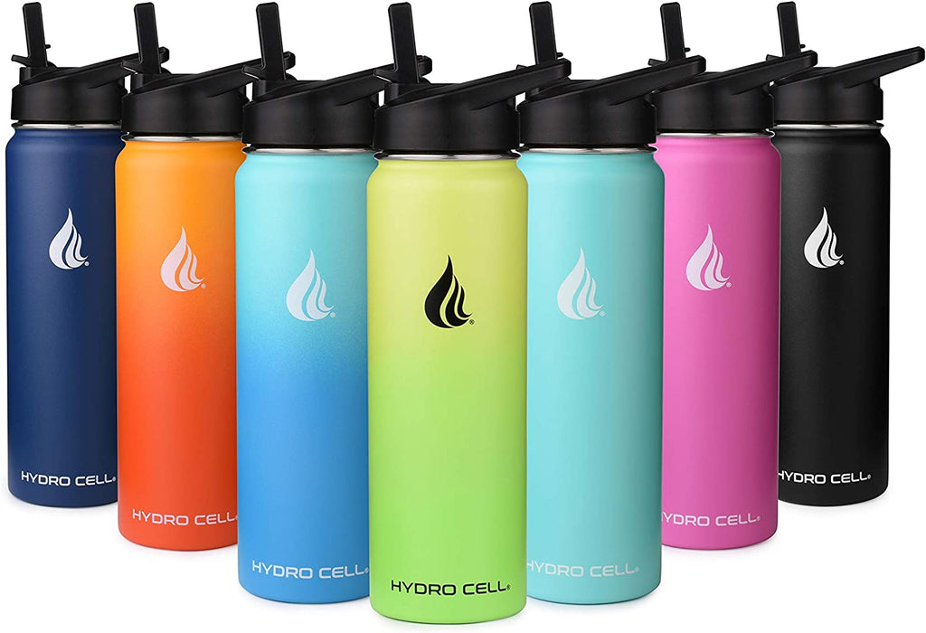 HYDRO CELL Stainless Steel Water Bottle w/Straw & Wide Mouth Lids - Teal/Blue 24oz