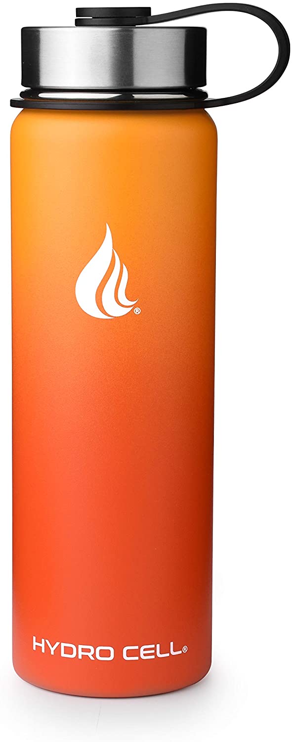 HYDRO CELL Stainless Steel Water Bottle w/Straw & Wide Mouth Lids - Red/Orange 24oz