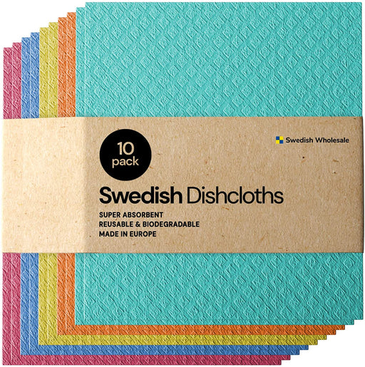 Swedish Wholesale Swedish Dishcloth Cellulose Sponge Cloths - Bulk 10 Pack  of Eco-Friendly Reusable Cleaning Cloths for Kitchen - Absorbent