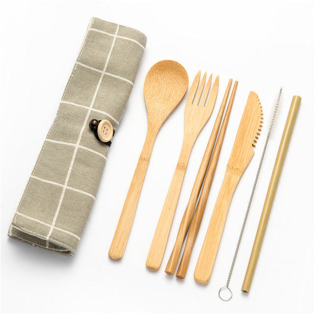 Bamboo Cutlery Flatware Set Bamboo Travel Utensils Reusable