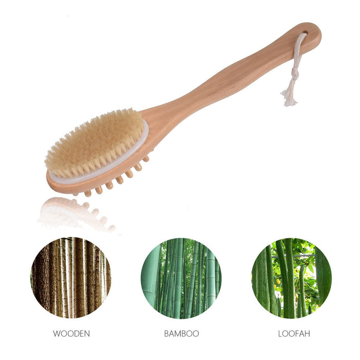 Natural Bristles Cellulite Bamboo Body Brush with Long Handle
