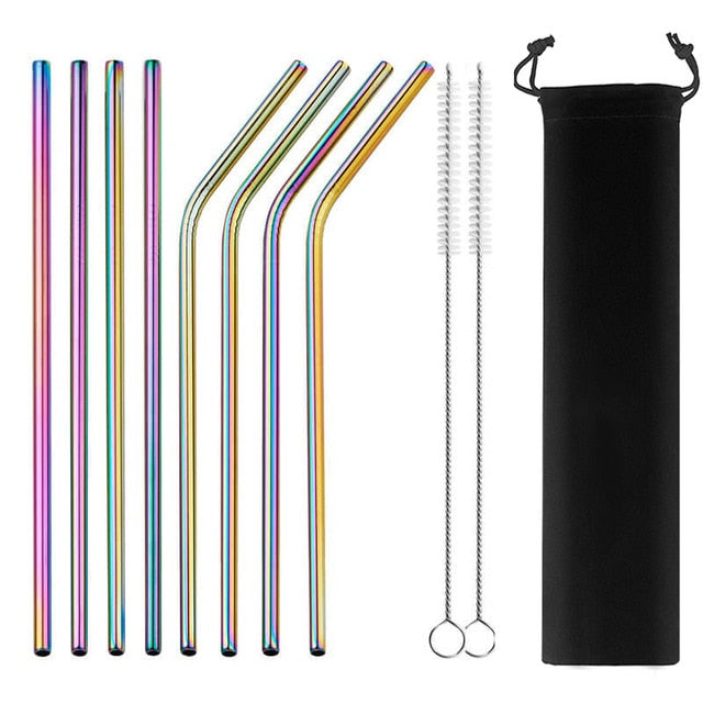 Reusable Metal Drinks Straws Set with Cleaner Brush 304 Stainless